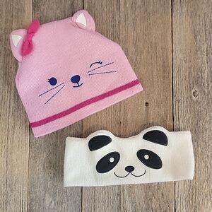 Girls kitten winter beanie with extra panda earwarmer